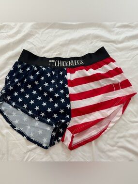 Chicknlegs Women's American Flag Athletic Shorts - Red, White & Blue